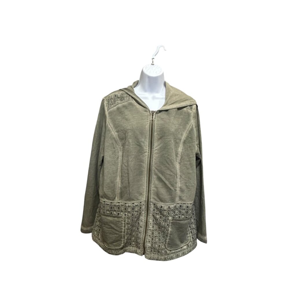 Zenergy by Chico's Zip Hooded Eyelet Detail Green Jacket Size M